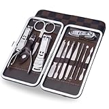 Kit Manicure, kit de pedicure, cortador de unhas, kit de cuidados profissionais, ferramentas de unha com estojo de viagem luxuoso, conjunto de 12 unidades.