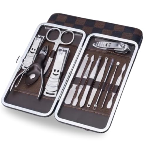 Kit Manicure, kit de pedicure, cortador de unhas, kit de cuidados profissionais, ferramentas de unha com estojo de viagem luxuoso, conjunto de 12 unidades.