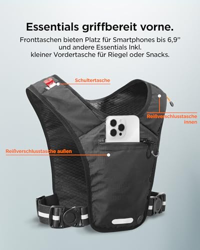 Spigen Handyhalterung für Laufweste für Damen und Herren [Verstellbare Brustgurte, Quick On & Off] Reflektierender laufrucksack wasserdichte Handytasche - Schwarz