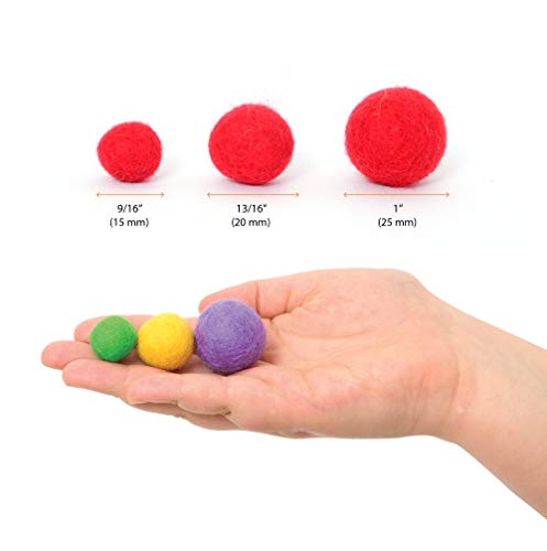 Image of Glaciart One Felt Pom Poms, Wool Balls (120 Pcs) 3 Sizes: 1.5 cm, 2 cm & 2.5 cm, Handmade Felted 40 Color (Red, Pink, Blue, Orange, Yellow, White, Pastel & More),Bulk Small Puff for Felting &Garland