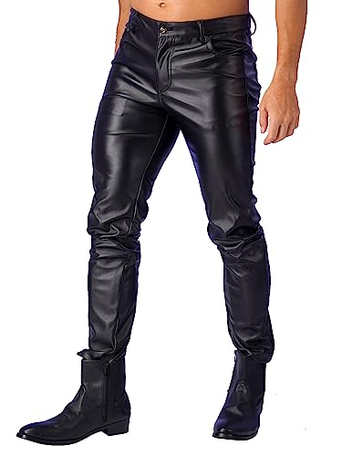 Men's Faux Leather Pants Punk 80's Rock Leggings Trousers Tight Gothic Motorcycle Biker Pants3