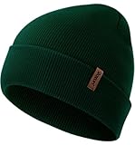 ROXUN Mens Winter Hat Kint Cuffed Beanie for Women Soft Warm Unisex Windproof Skull Cap Dark Green
