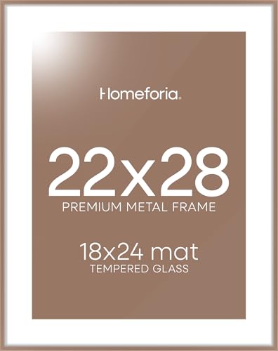 Image of Homeforia 22x28 Poster Frame Mocha, High End Metal 22 x 28 Large Picture Frames with Mat 18 x 24 for Photo, 22x28 Thin Frame Matted to 18x24 inch Print, 28x22 Frame, Tempered Glass, Wall Kit, Set of 1