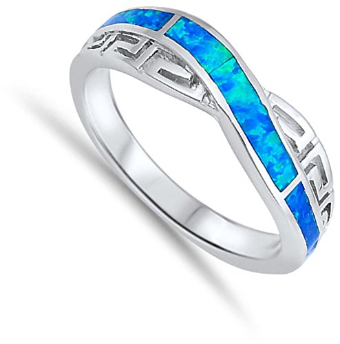 Infinity Knot Greek Key Blue Simulated Opal Ring .925 Sterling Silver Band Size 5 #TOP1
