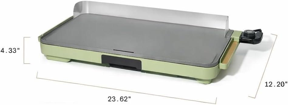 Wonderful XL Electric Griddle 12x22 Inch, 1500W, PFOS-PFOA-Free Quantum2 Nonstick, Removable Drip Tray (Sage Green)