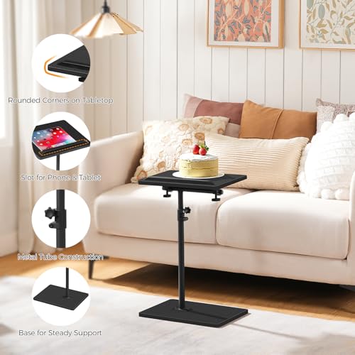 MAHANCRIS 360° Rotating End Table, Height-Adjustable Side Table, C-Shaped Side Furniture, Bedside Table, Snack Holder with Phone and Tablet Slot, for Living Room, Bedroom, Balcony, Black AETBK4501 - Image 7