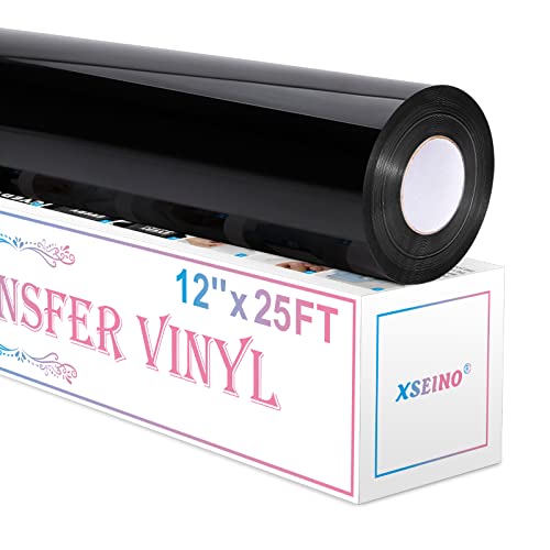 XSEINO Heat Transfer Vinyl Roll, 12" x 25FT Black HTV Vinyl Roll for Shirts,Iron on Vinyl Roll for Cricut & Cameo, Easy to Cut for Heat Transfer Vinyl Design (Black)
