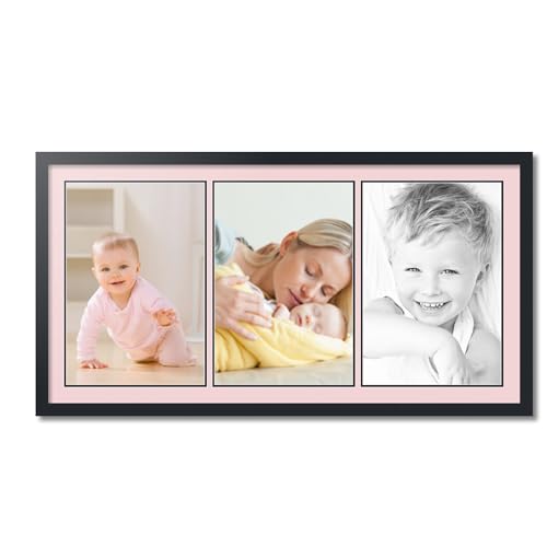ArtToFrames Collage Picture Frame 3 Opening 3-13x19 Photo Frame | Made in USA | Black Frame Hollyhock and Black Mats | Wall Mount Multi Photo Display 47X25 Full Size