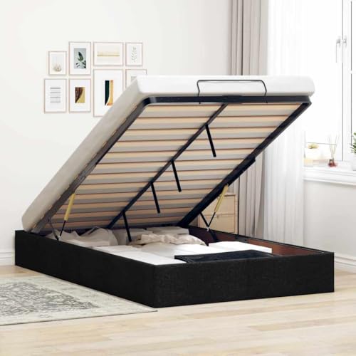Iiaky Cama Canape 120 x 190 cm Canapé abatible 120 x 190 cm Estructura de Cama otomana 120 x 190 Cama Individual Base tapizada con Somiery Espacio de Almacenamiento-Negro-120 x 190 cm