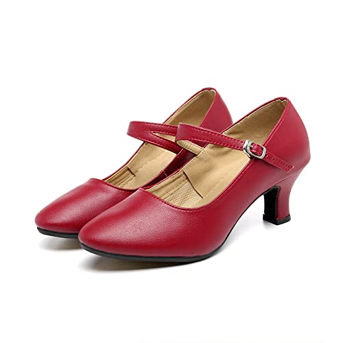 Swdzm RE-DY-LEATHER-SD-BURGUNDY-5.5-43 Womens Ballroom Dance Shoes Closed Toe Latin Salsa Character Tango Practice Dancing Shoes,Burgundy,Heel 2",Rubber Sole,Us 9.5 thumb #1