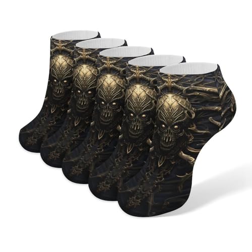 Calcetines tobilleros con patrón de calavera de escorpión, 5 pares, informales, de corte bajo, atléticos, calcetines deportivos
