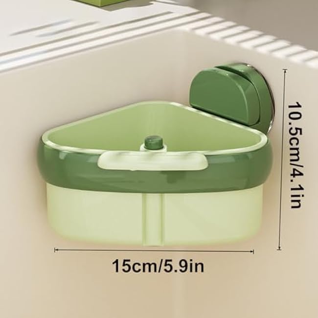 2025 New Suction Cup Sink Corner Rack, Corner Sink Strainer, Food Waste Catcher for Sink, Corner Baskets Triangle Storage (Green+Green)