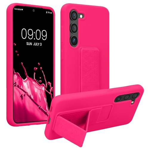 kwmobile Handyhülle für Samsung Galaxy S23 Hülle - TPU Silikon Case mit Fingerhalter und Stand - Schutzhülle Cover in Neon Pink