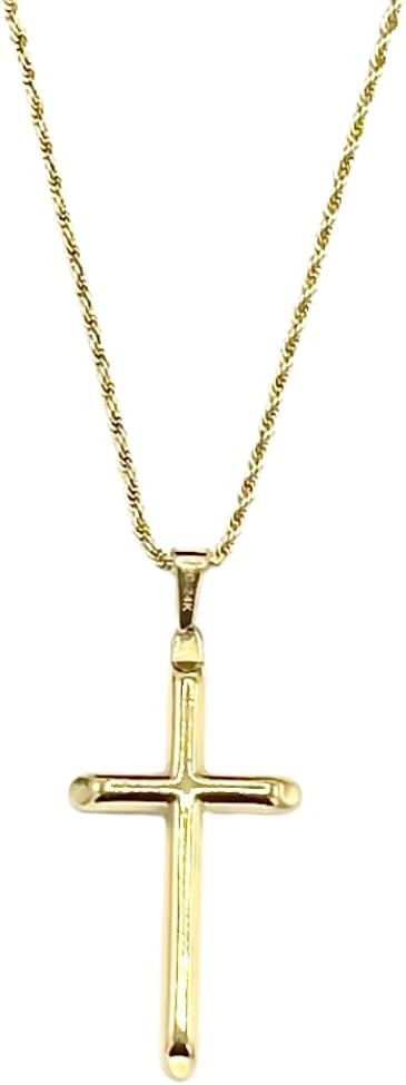 24K Diamond-Cut Miami Cuban Rope Chain Necklace with Cross Pendant – 2mm, Available in Gold-Plate 18”, 20”, 22”, or 24” Lengths