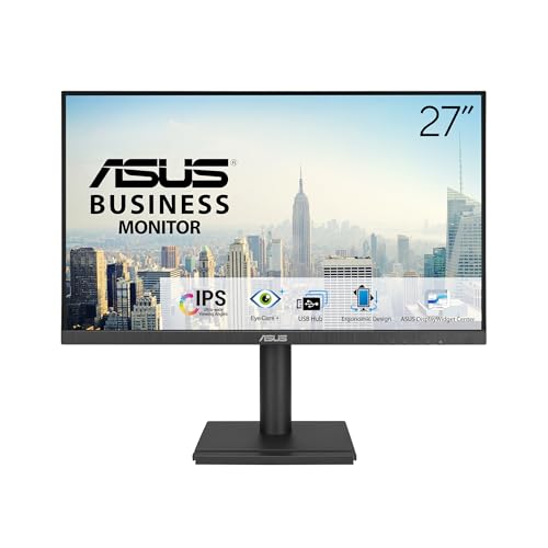 ASUS VA27DQFS Monitor business da 27” pollici, IPS, Full HD Frameless, 100 Hz e Tempo di Risposta 1ms, Adaptive-Sync, HDMI, DisplayPort, VGA, Filtro Luce Blu, Anti-sfarfallio, Montabile a Parete, Nero