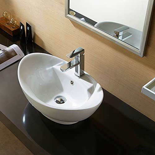 Mecor 23'' x 15'' Oval Egg Shape Bathroom Vessel Sink Vanity Basin with Pop-up Drain, Porcelain White