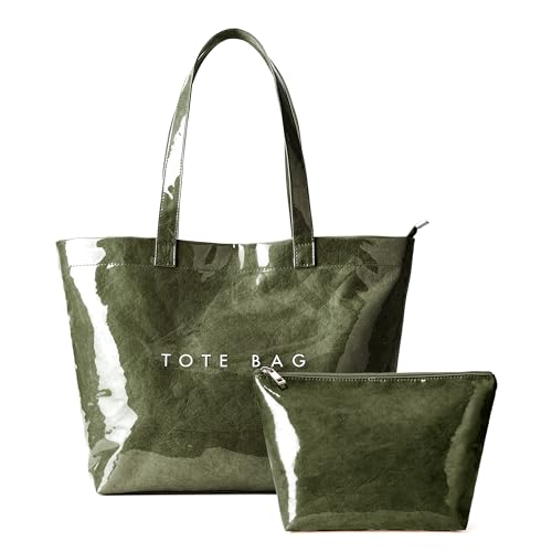 KALIDI PVC Zipper Tote Bag Set, Jelly Plastic Kraft Paper Summer Beach Bag
