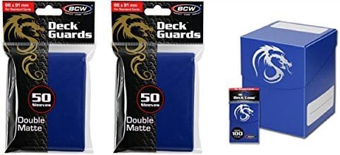 COMBO- BCW BLUE Large Deck Case plus 2x 50ct Pks of BLUE Double Matte Deck Guard Sleeves