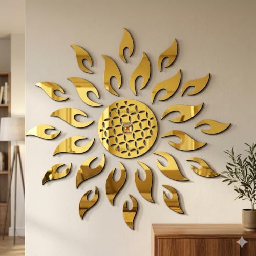 Image of Bikri Kendra - Sun 12 Flame Color Mirror Wall Stickers (Gold Mandala)