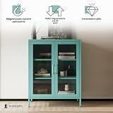 Jan Nowak Witryna Przeszklona Metalowa Modern GINA | Szafka Niska Witryna Dwudrzwiowa z Regulowanymi Półkami Industrialna Hartowane Szkło Montaż Ścienny Połyskująca | 80 x 101,5 x 40 cm | Morska