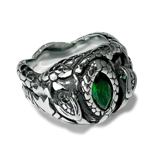 bahamut Mens Aragorn Rings of Barahir Green Gemstone Double Snake Ring Ring of the King LOTR Cosplay Jewelry (Silver 10)