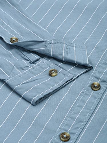 Image of The Indian Garage Co Men Regular Fit Striped Full Sleeves Cutaway Collar Casual Shirt