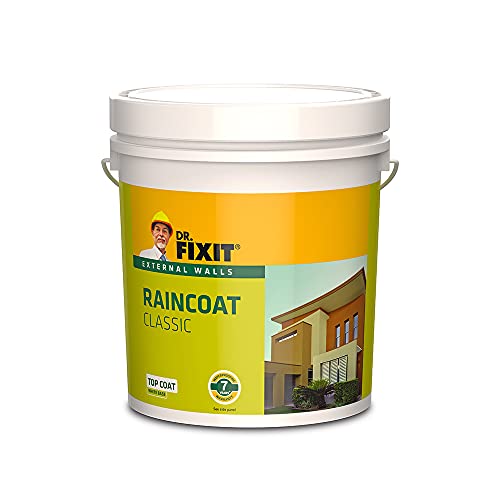 Image of Dr. Fixit RAINCOAT CLASSIC WHITE, External wall waterproofing, Coating, 1000+ unique shades, No dilution, 10 Litre, Single Coat Application, Elastomeric, 7 years waterproofing, Brush, Roller, Spray