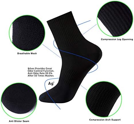 Pauboland Men's Anti Sweat Stink Free Quick Dry Sports Quarter Crew Hiking Socks