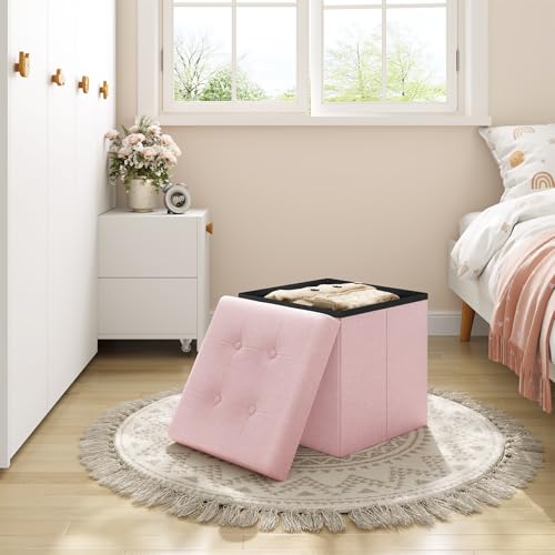 WOLTU® Sitzhocker mit Stauraum Sitzwürfel Sitzbank faltbar Truhen Aufbewahrungsbox, Deckel abnehmbar, Gepolsterte Sitzfläche aus Leinen… – Ansicht 2