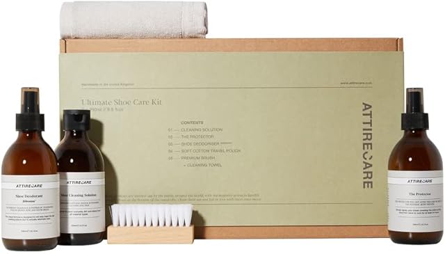 Attirecare Shoe Cleaning Kit - Leather, Boot, Trainers, Nubuck, Sneaker & Suede Cleaner - Cleaning Solution, Protector Spray, Deodorizer, Shoe Brush & Cotton Towel - Ultimate Travel Size Care Package