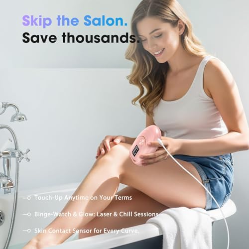 Image of IPL Laser Hair Removal Device for Women & Men - Home 45F Ice-Cooling Contact for Painless & Long-Lasting Results, 86% Hair Reduction in 3 Weeks for Full Body & Bikini Line, Hot Pink