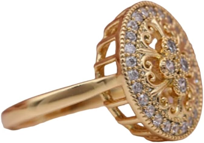 Phoenixjewel 1Ct Round Cut Diamond Art Deco Wedding Unique Halo Ring For Women Vintage Engagement Ring 14K YellowGold Plated 925 Sterling Silver Handmade Wedding Customized Proposal Rings Gift For Her