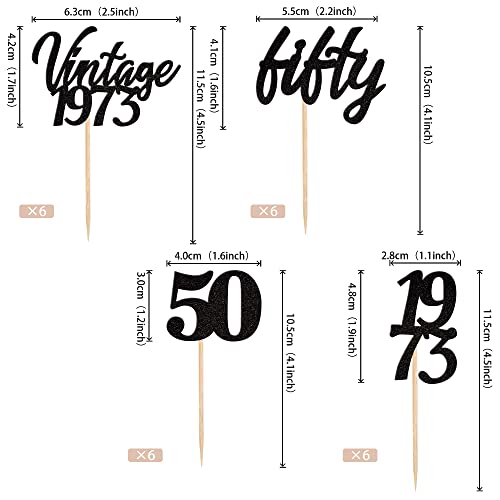 24 Pcs Vintage 1973 Cupcake Toppers Cheers To 50 Fabulous Fifty Cupcake Picks 50Th Birthday Wedding Anniversary Party Cake Decorations Supplies Black #TOP2