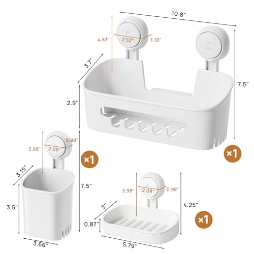 LEVERLOC Shower Caddy Suction Cup Set Shower Organizer & Soap Holder & Toothbrush Holder, Bathroom Shelf Basket NO-Drilling, Removable Suction Storage Waterproof Bathroom Caddy, White by LEVERLOC - Image 6