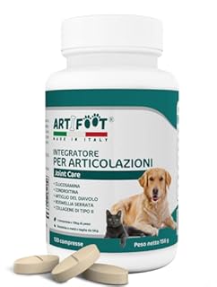 ARTIFOOT - Integratori per Cani Articolazioni - 120 Compresse Insapore - Glucosamina e Condroitina, Boswellia, Artiglio del Diavolo e Collagene di Tipo II - Condroprotettori Cane e Gatto