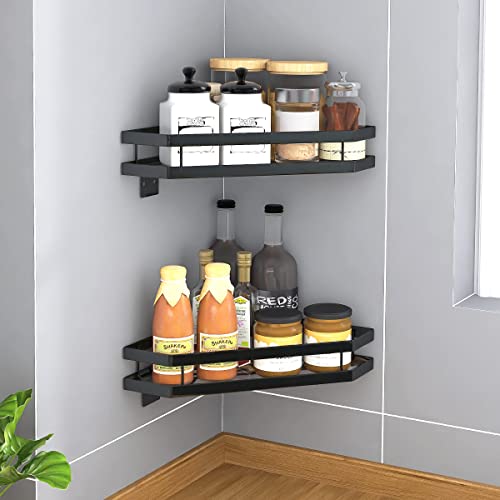 Pinniyou Corner Shower Caddy, 2 Pack Wall Mounted Bathroom Shelf With 4 Hooks, Storage Organizer For Toilet, Dorm And Kitchen, Black #TOP7