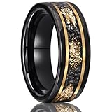 Concept Knight Tungsten carbide Rings for Men 8MM Hammered Golden Grooves and Inlaid with Gold Foil Meteorite Men's Engagement Wedding Bands Matte Brushed (8mm black and gold, 9)