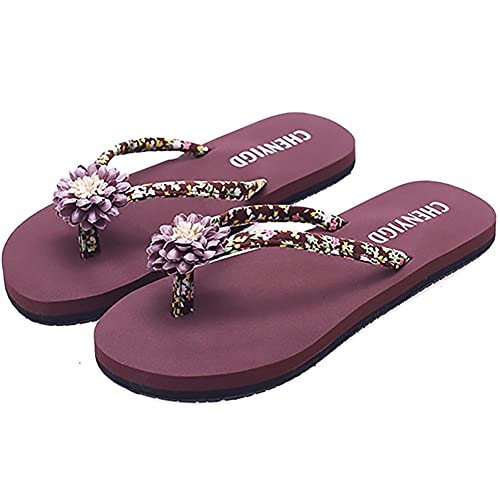 Watwass Hausschuhe Damen Sommer mit Blumen Zehentrenner Mädchen Comfort Flach Flip Flops Mode Cover
