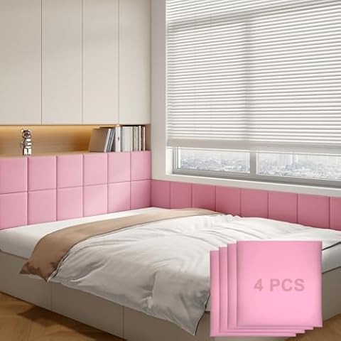 Yutianli 3D Anti-Collision Wall Padding for Kids Peel and Stick Headboard Wall Panels Pack of 4 Sized 11.8"x 11.8" Pink Self-Adhesive Panels for Playroom Bedroom Upholstered Wall Cover