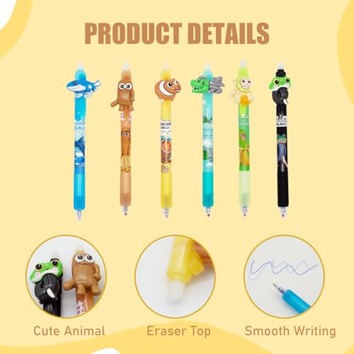 6PCS Italian Brainrot Erasable Pens, Cute Animal Ball Point Pens 0.5mm Blue Party Favors for Kids, Back to School Supplies Fun Stationary Pen Gifts for Birthday — view 3