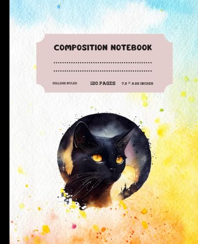 Black Cat Composition Notebook: Cat illustration Vintage Aesthetic Notebook for students teens girls boys teachers, School Notes