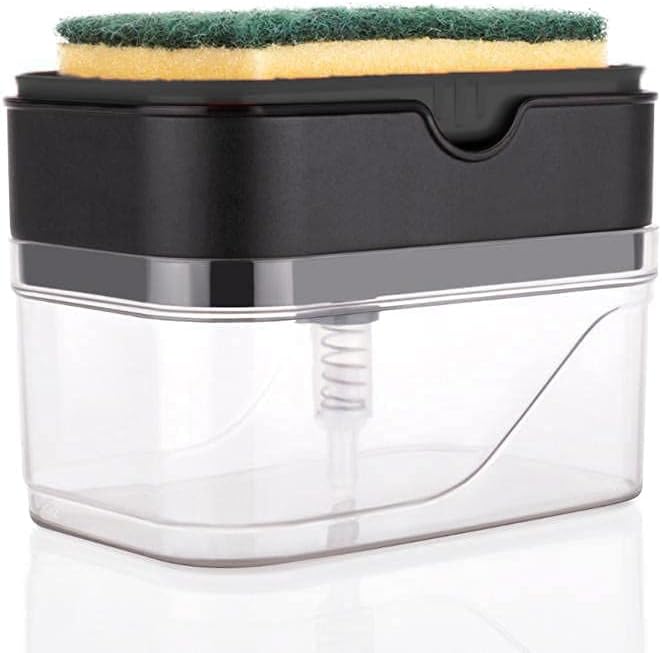 KBS2 in 1 Soap Dispenser for Bathroom Accessories Dishwasher Liquid Holder Liquid Dispenser Pump 400 ML with Sponge Holder Kitchen Sink Accessories Items (Black)