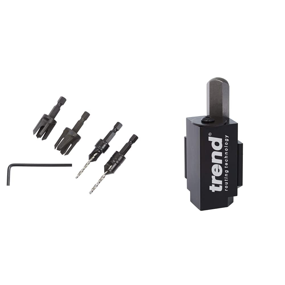 TrendTrend Snappy 4-Piece Countersink & Plug Cutter Set, 1/4 Inch Hex Shank, Quick Release System, SNAP/PC/A & Hinge Recess Squaring Corner Chisel, Quickly Square Up Rounded Corners, C/CHISEL