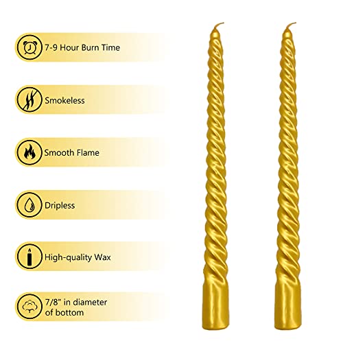 Gedengni Gold Twist Taper Candle, Spiral Taper Candle, Taper Twisted Dinner Dining Table Wedding Spiral Long Candles Wax #TOP2