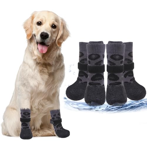 PUPTECK Anti Slip Dogs Shoes for Hot/Cold Pavement, Senior Booties, Rubber Boots & Paw Protectors for Small Medium Large Size Dogs to Prevent Licking, Grippy Socks for Hardwood Floors, Leopard L by PUPTECK - Used condition - US$13.97