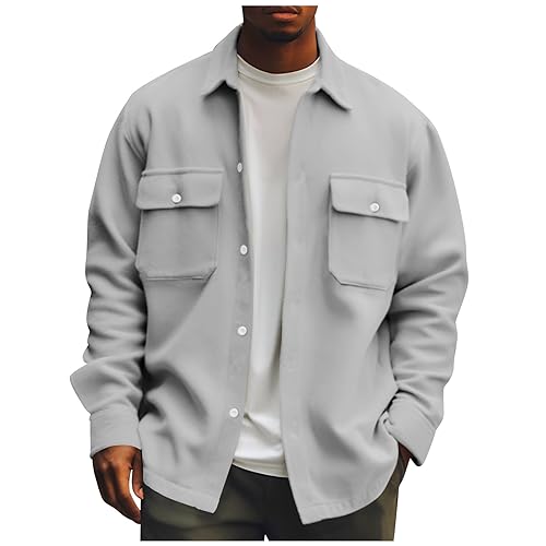 Early Mens Clothes, Casual Button Up Corduroy Jackets Long Sleeve Fashion Stylish Lightweight Shirt Jacket (6XL, Gray)
