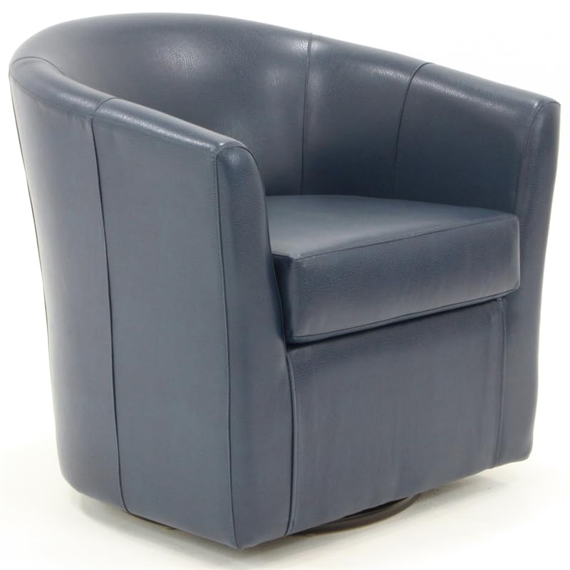 Pemberly Row 19" H Traditional Faux Leather Swivel Club Chair in Blue