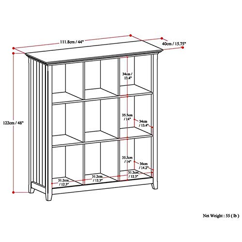 Simplihome Acadian Solid Wood 48 Inch X 44 Inch Rustic 9 Cube Bookcase And Storage Unit In Black With 9 Shelves, For The Living Room, Study And Office #TOP3