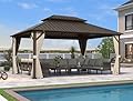 PURPLE LEAF 12’ X 16’ Outdoor Hardtop Gazebo Metal Frame Galvanized Steel Double Roof with Curtains and Nettings for Patio Desk Backyard Bronze