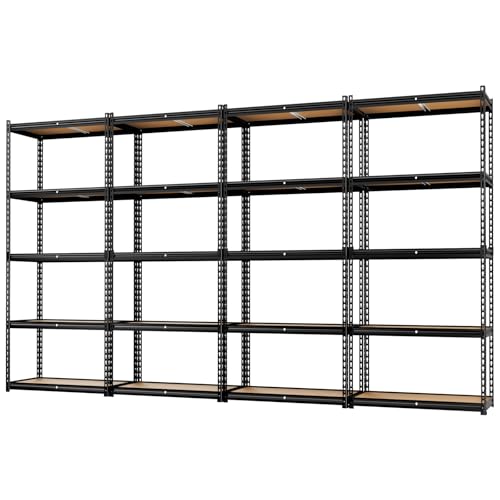Image of LEVELEVE 5-Tier Storage Shelving Unit, Metal, for Garage, Kitchen, Laundry Room, Adjustable, 35 inch L x 16 inch W x 70 inch H, Rectangular, 4 Pack